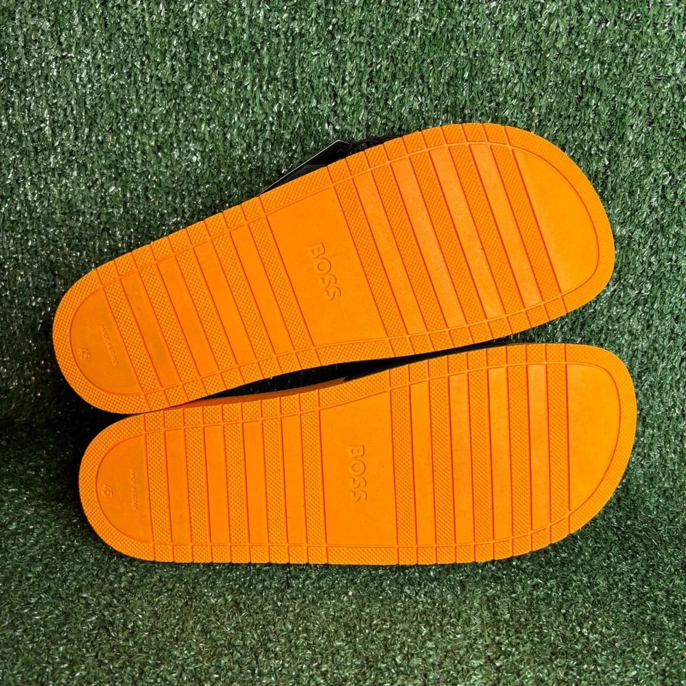 NEW‎ BOSS Aryeh Logo Rubber Pool Beach Sandal Slide Orange Navy Mens Size 12
